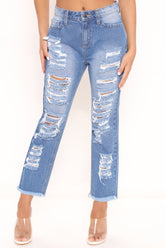 First Time Ripped Straight Leg Jeans - Medium Blue Wash Ins Street